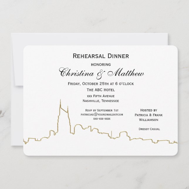 Nashville Tenn Skyline Kontur Probe Dinner Einladung (Vorderseite)