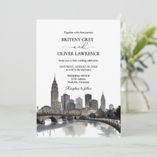 Nashville Tennessee Aquarell-Himmelzeile Hochzeit Einladung