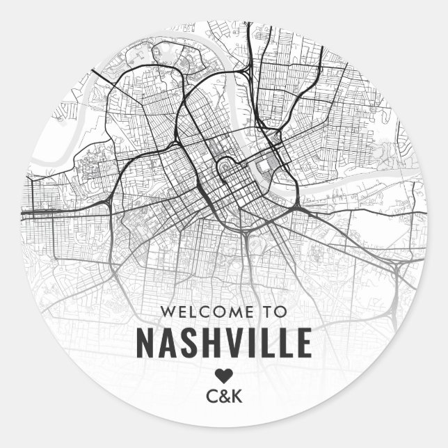 Nashville, Tennessee City Map | Begrüßung Runder Aufkleber (Vorderseite)