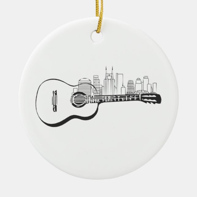 Nashville Tennessee Gitarre Skyline Design Keramik Ornament (Vorne)
