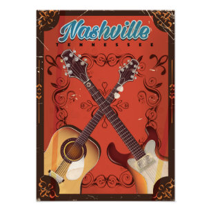 Nashville, Tennessee Guitar Vintage Reiseplakat Fotodruck