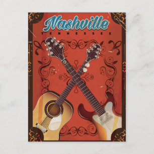 Nashville, Tennessee Guitar Vintage Reiseplakat Postkarte