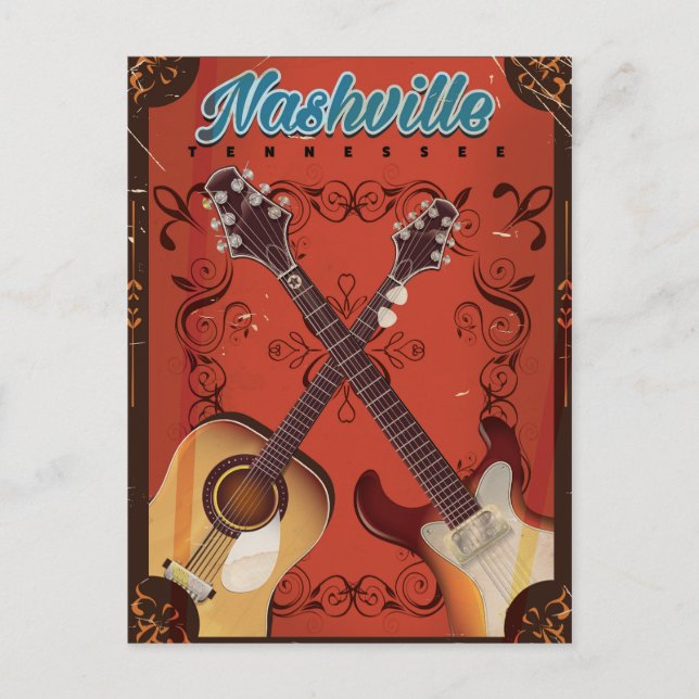 Nashville, Tennessee Guitar Vintage Reiseplakat Postkarte (Vorderseite)