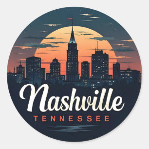 Nashville Tennessee Retro-Skyline Runder Aufkleber