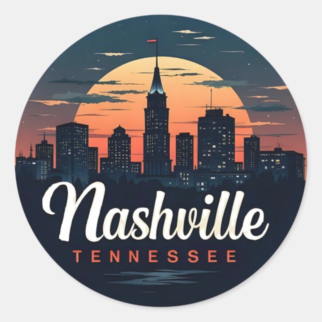 Nashville Tennessee Retro Skyline Runder Aufkleber (Vorderseite)