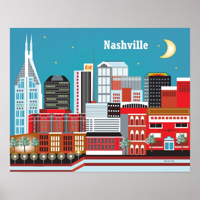 Nashville, Tennessee - Skyline Illustration Poster (Vorne)
