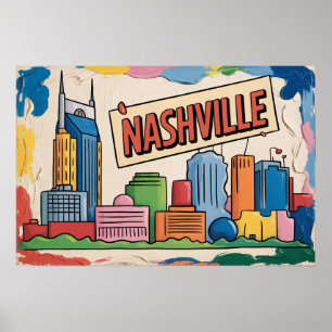 Nashville Tennessee Skyline Pop Art Druck Poster