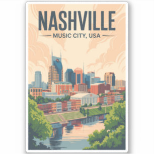 Nashville Tennessee Skyline Reise Kunst Vintage Aufkleber