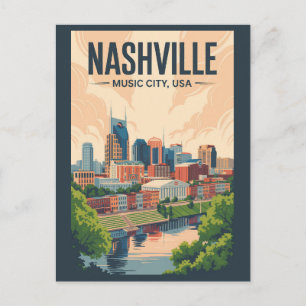 Nashville Tennessee Skyline Reise Kunst Vintage Postkarte