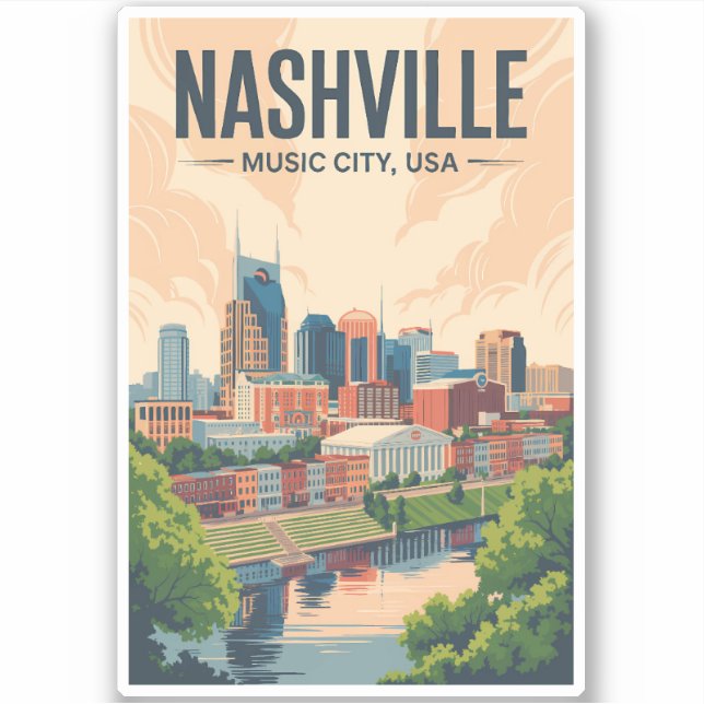 Nashville Tennessee Skyline Reisen Vintag Aufkleber (Vorderseite)