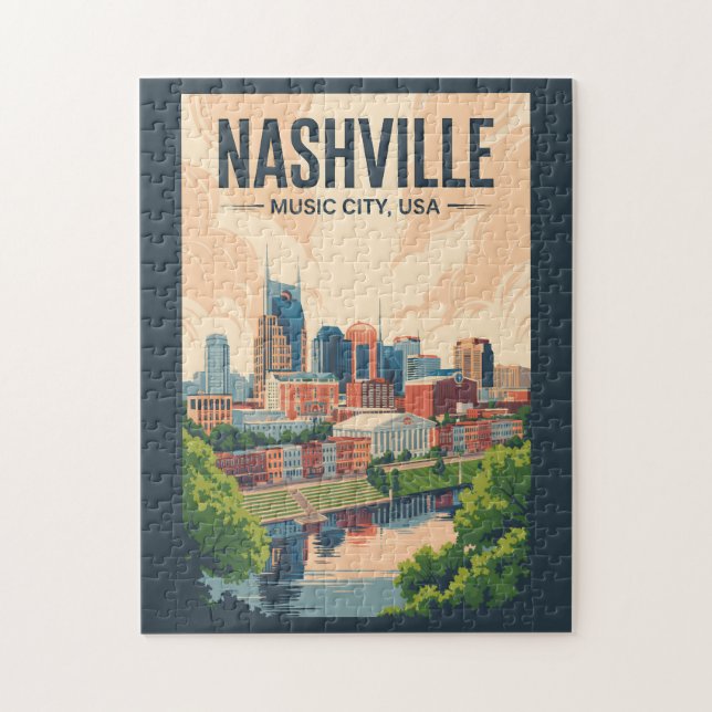 Nashville Tennessee Skyline Reisen Vintag Puzzle (Vertikal)