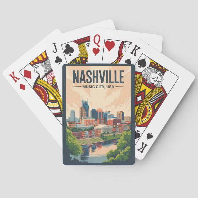 Nashville Tennessee Skyline Reisen Vintag Spielkarten (Rückseite)