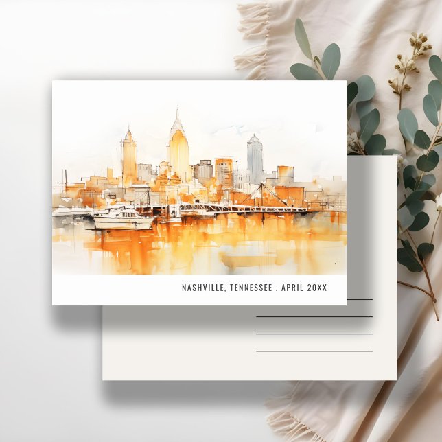 Nashville Tennessee Skyline Watercolor Travel Postkarte (Von Creator hochgeladen)
