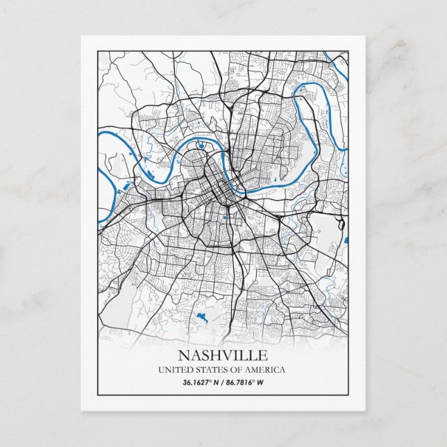 Nashville Tennessee USA Travel City Map Postkarte (Vorderseite)
