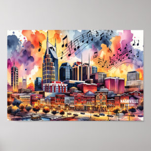 Nashville Tennessee USA Travel Places Aquarell Poster
