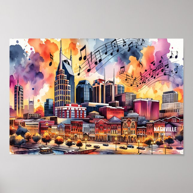Nashville Tennessee USA Travel Places Aquarell Poster