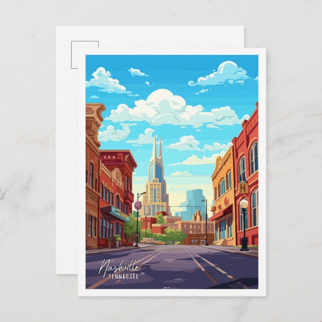 Nashville Tennessee Vintage-Reise-Illustration Postkarte (Vorne/Hinten)