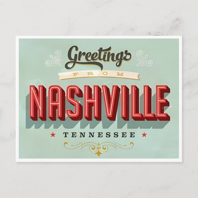 Nashville Tennessee Vintage Reiseziel Stadt Retro Postkarte (Vorderseite)