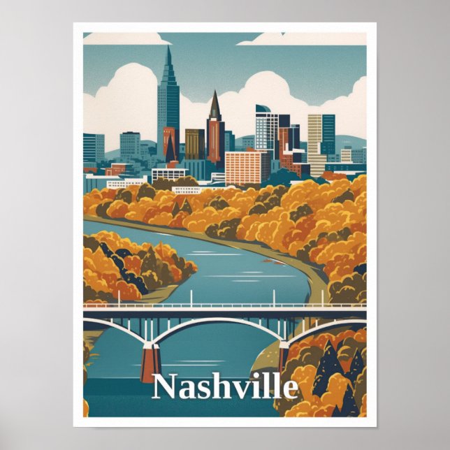 Nashville Tennessee Vintage Travel Illustration Poster (Vorne)