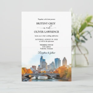 Nashville Tennessee Watercolor Skyline Wedding Einladung