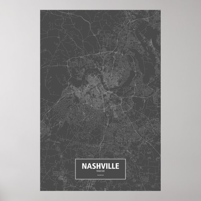 Nashville, Tennessee (weiß auf schwarz) Poster (Vorne)