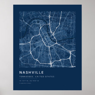 Nashville TN Marineblaue Stadtplan-Kunst drucken Poster