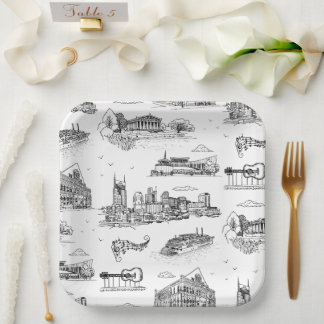 Nashville Toile Schwarz und Weiß Pappteller