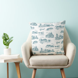 Nashville Toile Twilight auf Weiß Kissen