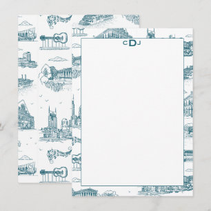 Nashville Toile Twilight auf weißem Monogramm Dankeskarte