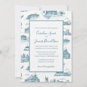 Nashville Toile Twilight Blau auf Weiß Einladung