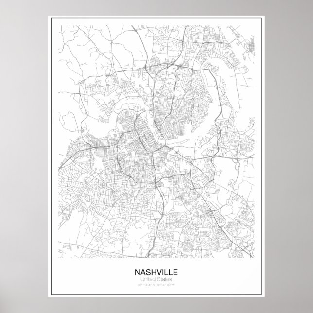 Nashville, United Staaten Minimalistisch Map Poste Poster (Vorne)