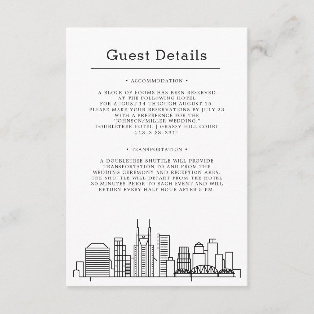 Nashville Wedding | Gast Details Begleitkarte (Vorderseite)