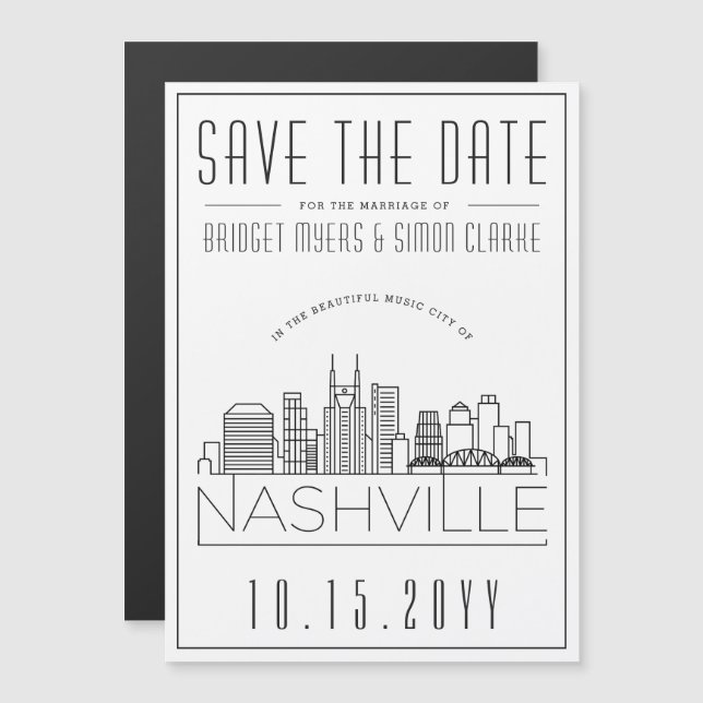Nashville Wedding | Stilisierte Skyline Save the D Magneteinladung (Vorne/Hinten)