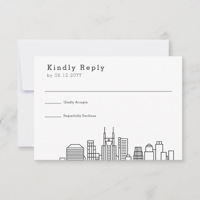 Nashville Wedding | Stilisierte Skyline-UAWG RSVP Karte (Vorderseite)