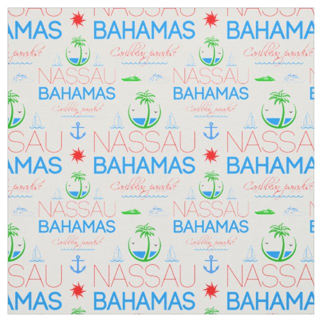Nassau, Bahamas farbenfroher Text- und Bildmuster Stoff (Muster)