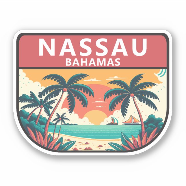 Nassau Bahamas Retro Emblem Aufkleber (Vorderseite)