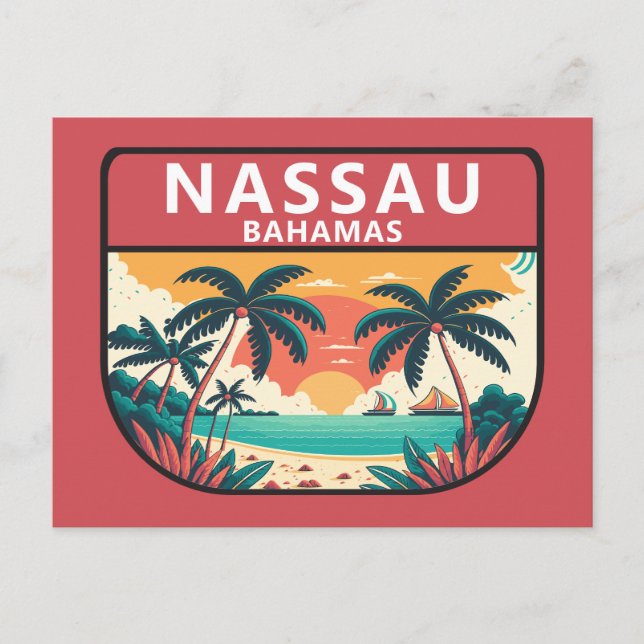 Nassau Bahamas Retro Emblem Postkarte (Vorderseite)