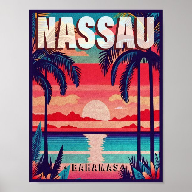 Nassau Bahamas Retro Sunset Souvenir 1950er Poster (Vorne)