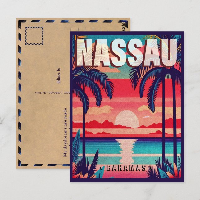 Nassau Bahamas Retro Sunset Souvenir 1950er Postkarte (Vorne/Hinten)