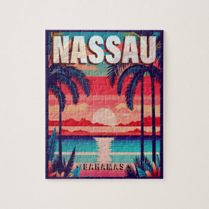 Nassau Bahamas Retro Sunset Souvenir 1950er Puzzle