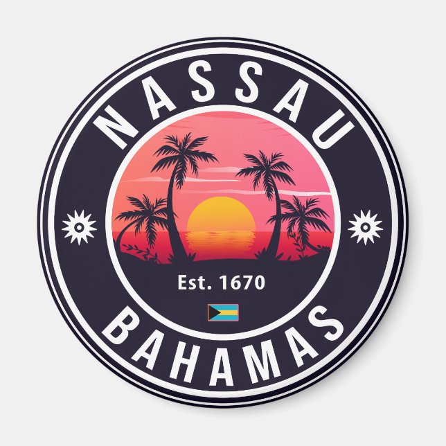 Nassau Bahamas Retro Sunset Souvenirs 80er Magnet (Vorne)