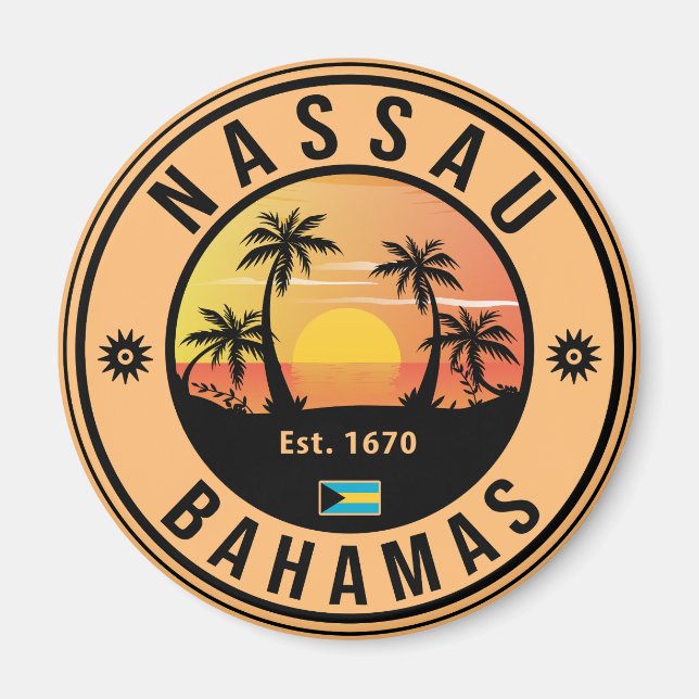 Nassau Bahamas Retro Sunset Souvenirs 80er Magnet (Vorne)