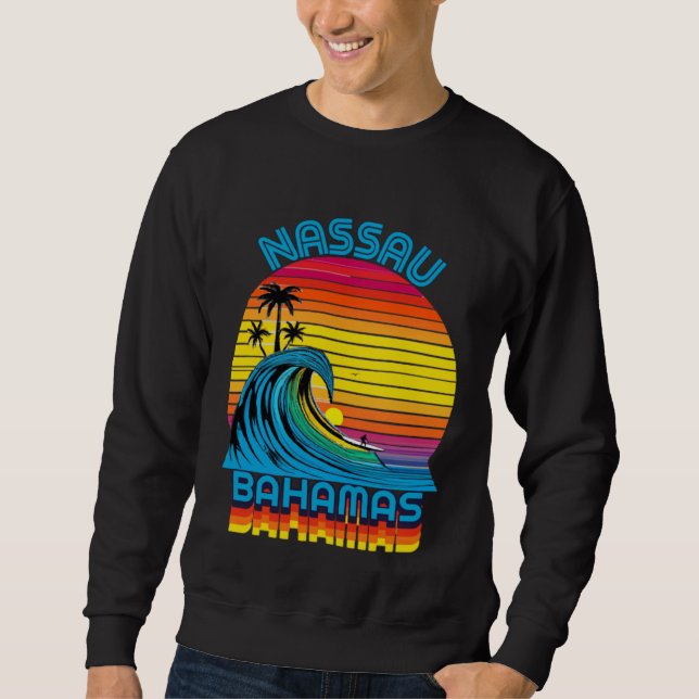 Nassau Bahamas Retro Throwback Surf & Beach Souven Sweatshirt (Vorderseite)