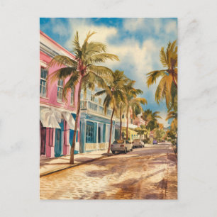 Nassau Bahamas Straße Reise Kunst Aquarell Postkarte