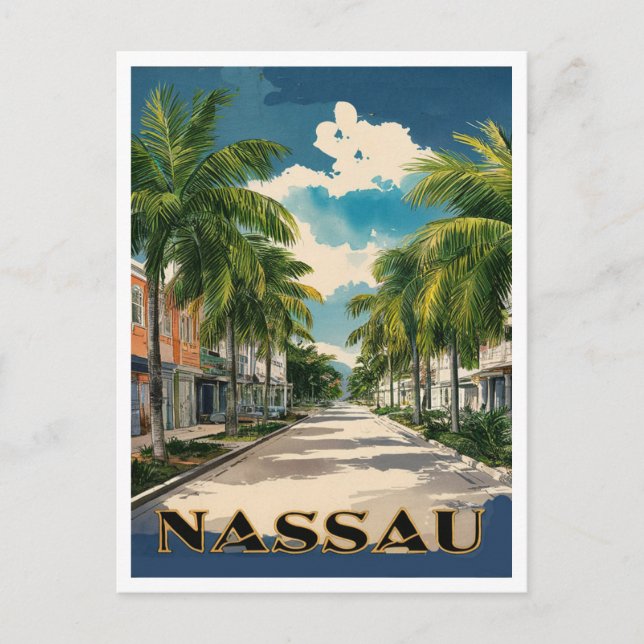 Nassau Bahamas Street Travel Art Postkarte (Vorderseite)