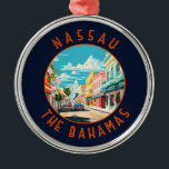 Nassau Bahamas Travel Art Vintag Ornament Aus Metall<br><div class="desc">Nassau Retro Vektor Reise Design. Es liegt auf der Insel New Providence,  mit der benachbarten Paradise Island,  die über die Hafenbrücken von Nassau erreichbar ist.</div>