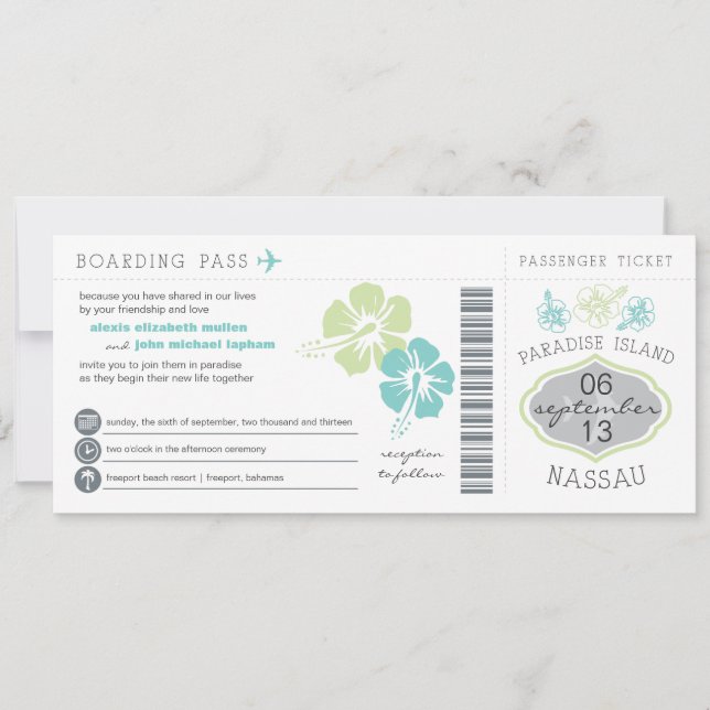 Nassau Boarding Pass Einladung Hochzeit (Vorderseite)