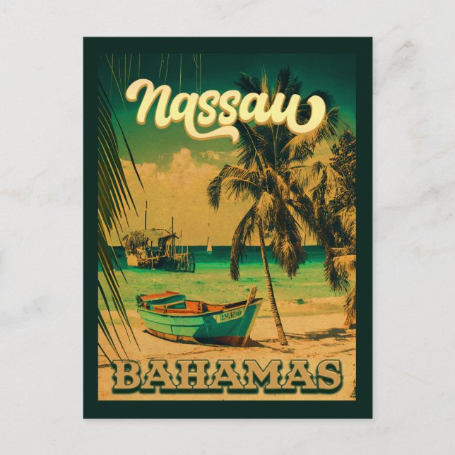 Nassau Palm Tree Bahamas Vintag Souvenirs 80er Postkarte (Vorderseite)