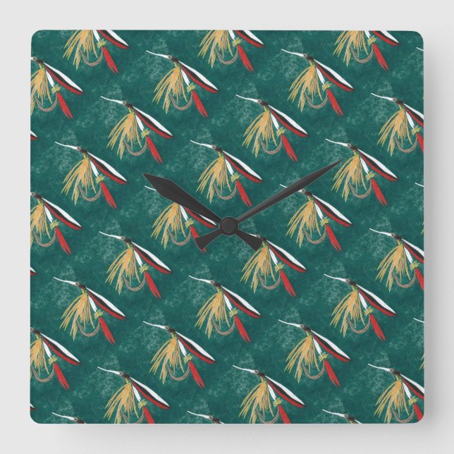 Nasse Fliege "der Forelle-Flosse", Quadratische Wanduhr (Vorderseite)