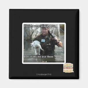 Nasse Katze und Gewehr Magnet